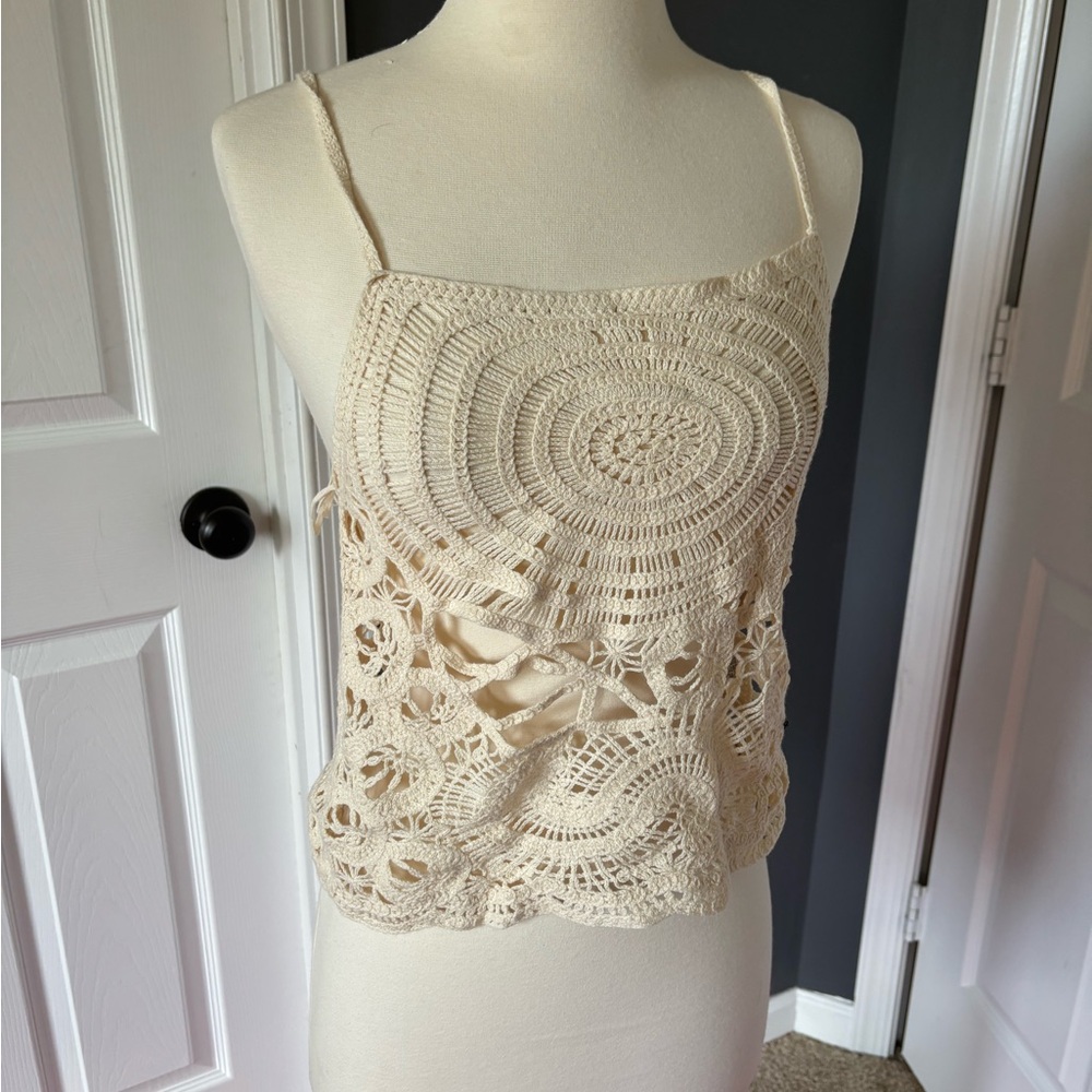 Elegant Cream Crochet Women Top